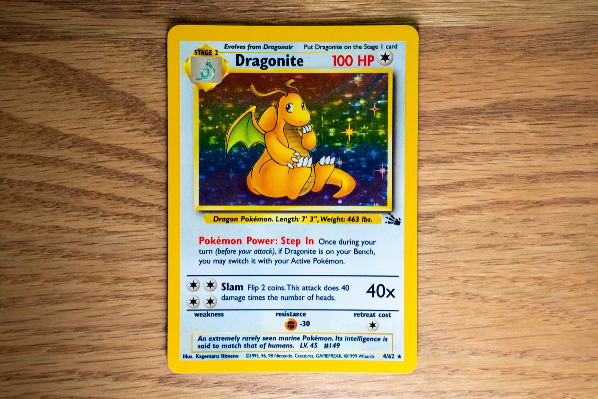 Dragonite Fossil Holo 4/62 1999 Pokemon Card Near Mint For Sale Australia